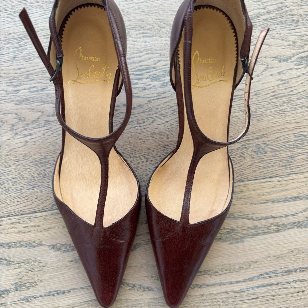 Christian Louboutin Women's Dark Brown T-Strap Heels